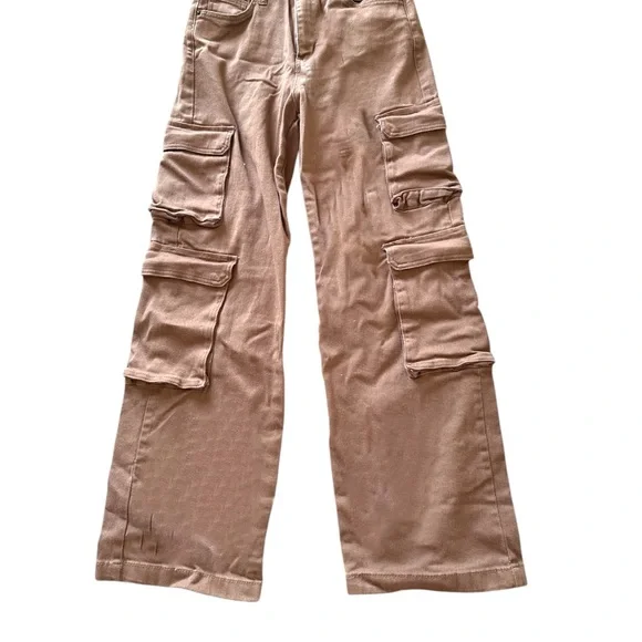 High Rise Double Cargo Pants brown with side pockets size 5 juniors - Picture 3 of 4
